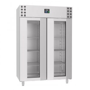Congélateur inox vitré monoblock 2 portes 1400 litres