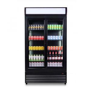 Armoire réfrigérée vitrée 2 portes coulissantes Noir 780 litres