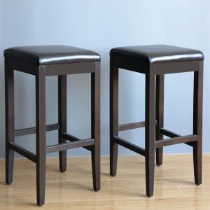 LOT DE 2 TABOURETS DE BAR HAUT EN SIMILI CUIR MARRON FONCÉ