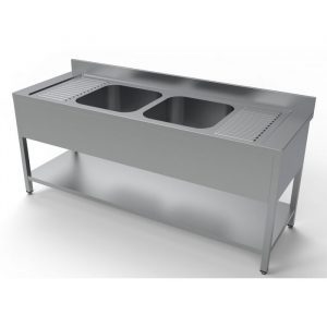 Plonge inox double Bac 2 m x 60 cm centre