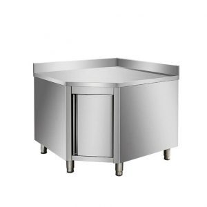 Meuble inox angle 1 porte battante avec dosseret 700