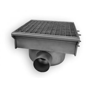 CANIVEAU DRAIN INOX 300X265 AVEC 2 SORTIES POUR GOUTTIÈRE À FENTE